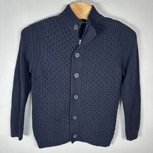 Emozioni Uomo Sweater Mens Large Blue Full Zip Button Cardigan Wool‎ Blend Italy